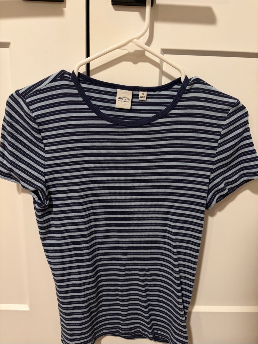 Aritzia Navy & Light Blue Striped Short Sleeve Tee
